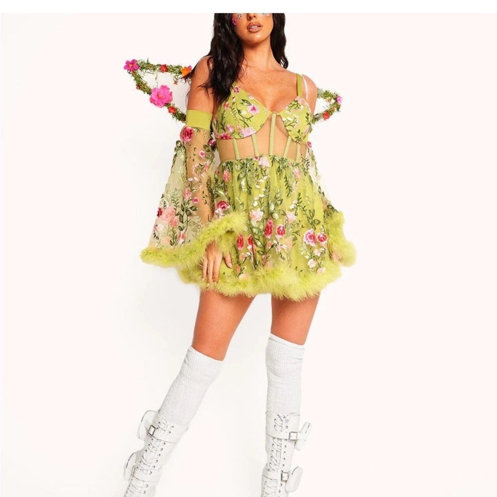 Floral Mesh Dress with Green and Pink Accent Flowers
Fairy costume